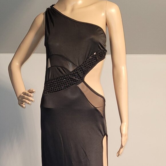 Sexy Women Black Long Classy Dress Stretch Black Sequence Club Medium SL6036-2 - Picture 1 of 9